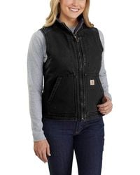 Carhartt - Womens Loose Fit Washed Duck Sherpa-lined Mock Vest Work Utility Outerwear - Lyst