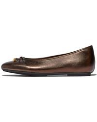 Fitflop - Women Delicato Bow Soft Metallic-leather Ballerinas - Lyst