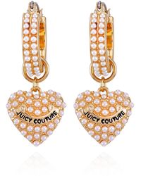 Juicy Couture - Goldtone Glass Stone Heart Hoop Drop Earrings - Lyst