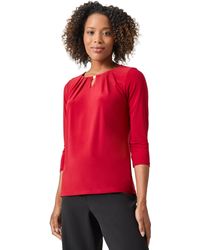 Kasper - Solid Ity 3q Slv Pleat Nk Top W Trim - Lyst