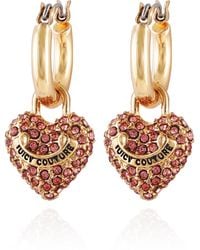 Juicy Couture - Goldtone Huggie Hoop With Pave Pink Rhinestone Heart Charm Dangle Earrings - Lyst