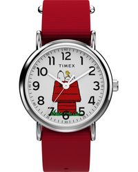 Timex - Red Strap White Dial Silver-tone - Lyst