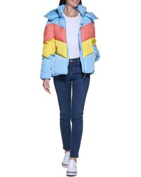Tommy Hilfiger - Multi Color Chevron Striped Hooded Short Puffer Jacket - Lyst
