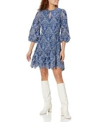 Shoshanna - Luisa Denim Melange Cutout Lace Mini Dress - Lyst
