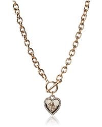 Guess - S Pave Framed Heart Toggle Necklace With 4 G Logo Silver/gold/crystal One Size - Lyst