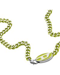 DIESEL - Silver Stainless Steel And Yellow Lacquer Logo Chain Necklace - Lyst