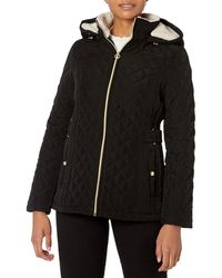Laundry by Shelli Segal - Short Quilted Jacket Zipper Front Faux Shearling Detachable Hood Side Pocket 26" Coat - Lyst
