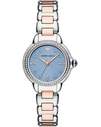 Emporio Armani - Three-hand Silver And Rose Gold Two-tone Stainless Steel Bracelet Watch - Lyst