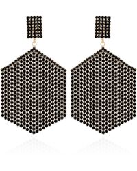 Guess - Gold-tone Hexagon Shaped Black Rhinestone Fringe Drop Earrings - Lyst