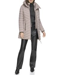 DKNY - Hooded Long Puffer Jacket - Lyst