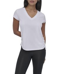DKNY - Short Sleeve V-neck Tech Ruched Side Seam Active T-shirt - Lyst