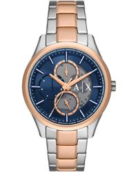 Emporio Armani - A|x Armani Exchange Multifunction Silver And Rose Gold Two-tone Stainless Steel Bracelet Watch - Lyst
