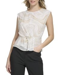 Calvin Klein - Loose Fitted Poly Chiffon Sleeveless Twist Detail Blouse - Lyst