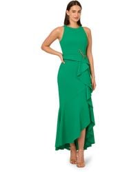 Adrianna Papell - Studio Beaded Crepe Halter Gown - Lyst
