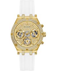 Guess - Thru 38mm Watch – Gold-tone Glitz Dial Gold-tone Stainless Steel Case With White Silicone - Lyst