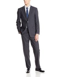 Tommy Hilfiger Mens Navy Line Plaid 2 Button Side Vent Trim Fit Suit