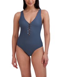 BCBGMAXAZRIA - Standard One Piece Swimsuit Lace Up Grommet Tummy Control Quick Dry Bathing Suit - Lyst