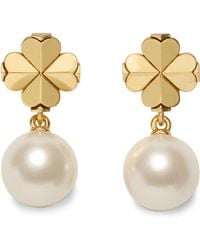 Kate Spade - S Spade Flower Pearl Drop Earrings White Gold One Size - Lyst