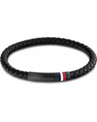 Tommy Hilfiger - Braided Stainless Steel And Black Leather Bracelet With Magnetic Closure - Lyst