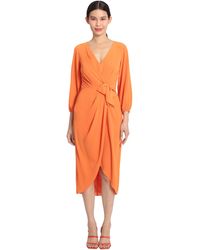 Maggy London - Long Sleeve V-neck Faux Wrap Crepe Dress Event Party Occasion Guest Of - Lyst