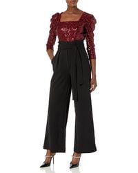 Donna Morgan - Square Neck Rushed Slv Paper Bag Jumpsuit I Nsequin Top And Str Crepe Pant - Lyst