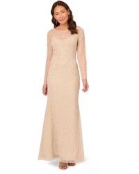 Adrianna Papell - Beaded Long Sleeve Gown - Lyst