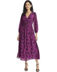 Maggy London - V Neck Wrap Midi 3/4 Sleeves-elegant Wedding Guest Dresses - Lyst
