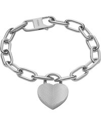 Fossil - Harlow Linear Texture Heart Stainless Steel Station Bracelet - Lyst
