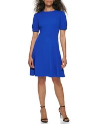 DKNY - Short Sleeve Fit And Flare Jewel Neck Dress - Lyst