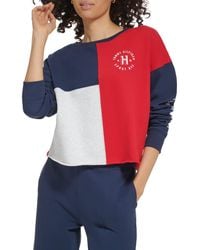 Tommy Hilfiger - Slightly Cropped Color Blocked Printed Chest & Sleeve Graphic Crew - Lyst