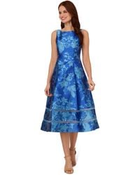 Adrianna Papell - Boat-neck Metallic Fit & Flare Dress - Lyst