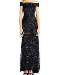 Adrianna Papell - Off The Shoulder Sequin Beaded Gown - Lyst