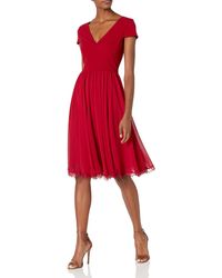 Dress the Population - S Corey Cap Sleeve Plunge Neck Fit And Flare Knee Length Dress - Lyst
