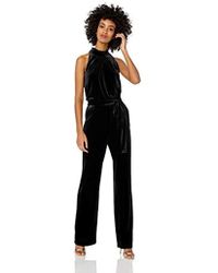 Vince Camuto Velvet Ruffle High Neck Jumpsuit - Black