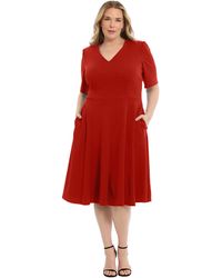 Donna Morgan - Plus Size Stretch Crepe V-neck Fit And Flare Dress - Lyst