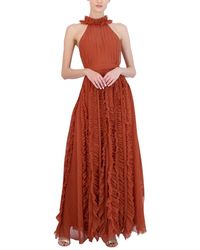 BCBGMAXAZRIA - Sleeveless Long Fit And Flare Evening Dress Halter Neck Ruffle Skirt - Lyst