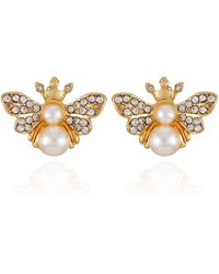 Juicy Couture - Goldtone White Pearl Bead Butterfly Button Stud Earrings - Lyst
