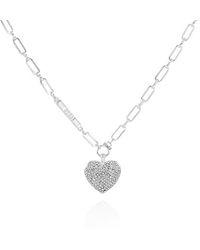 Guess Silverstone Heart Glass Stone Pendant Chain Necklace - Metallic