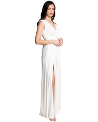 Dress the Population - Krista V Neck Tie Waist Coated Jersey Slit Front Maxi Dress - Lyst