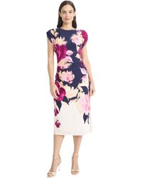 Maggy London - Elegant Ruched Waist Midi Sheath Dress-cap Sleeve Round Neck-sophisticated Cocktail Wedding Guest Attire - Lyst