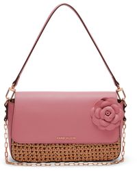 Anne Klein - Soft Straw Flap Shoulder Bag With Floral Applique - Lyst