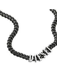 DIESEL - Logo Gunmetal Gray And Silver Two-tone Stainless Steel Chain Necklace - Lyst