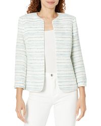 Anne Klein - Stripe Tweed Piped Cardigan Jacket W/cro - Lyst