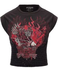Guess - Sleeveless Eagle Flames Smocked Tee - Lyst
