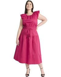 Maggy London - Plus Size Elegant Midi A-line Smocked Waist Flutter Sleeve-tiered Skirt Versatile Wedding Guest Dresses - Lyst