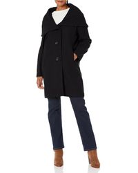DKNY - Outerwear Softshell Jacket,black Midi With 2 Buttons And Wide Hood ,l - Lyst