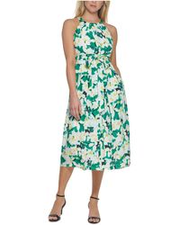 Vince Camuto - Printed Crepe De Chine Halter Neck Wide Inset Waistband Midi - Lyst