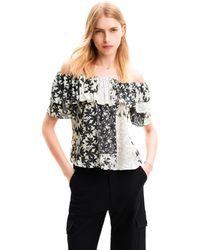 Desigual - Patchwork Floral Ruffle Blouse White - Lyst