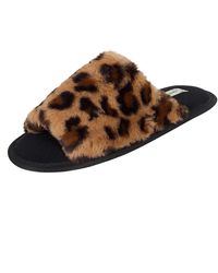 Jessica Simpson - S Plush Faux Fur Fuzzy Slide On Open Toe Slipper With Memory Foam,leopard,small - Lyst