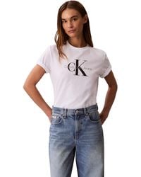 Calvin Klein - Monogram Logo Crewneck T-shirt Brilliant White - Lyst